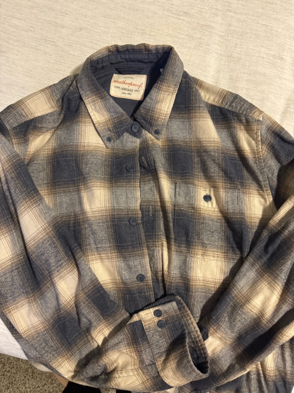Weatherproof Plaid Shirt - Navy & Cream